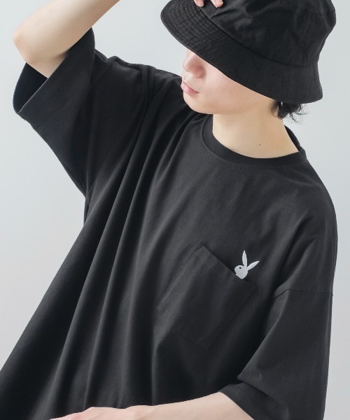PLAYBOY（プレイボーイ）の「【PLAYBOY】ラビットヘッド 刺繍 ポケット 半袖Tシャツ（Tシャツ/カットソー・メンズ・ホワイト系その他/ブラック/ホワイト/ブラック系その他・LARGE/X-LARGE/MEDIUM）」の3枚目の写真