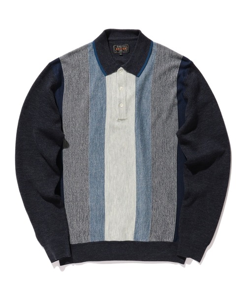 BEAMS PLUS（ビームスプラス）の「BEAMS PLUS / ストライプ ニット ポロシャツ（ポロシャツ・メンズ・グリーン/ブラウン/グレー/ネイビー・S/M/L/XL）」の7枚目の写真