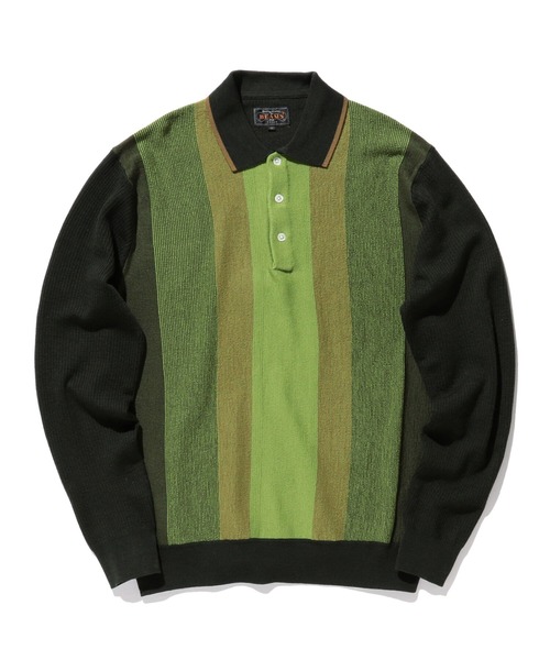 BEAMS PLUS（ビームスプラス）の「BEAMS PLUS / ストライプ ニット ポロシャツ（ポロシャツ・メンズ・グリーン/ブラウン/グレー/ネイビー・S/M/L/XL）」の10枚目の写真