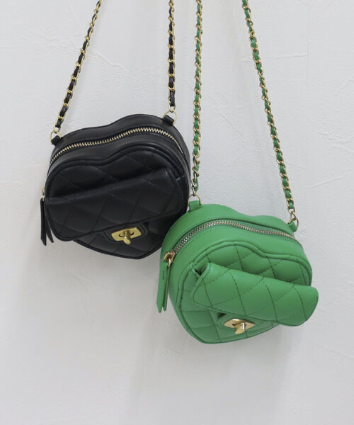 onulsoha（オヌルソハ）の「キルトハートチェーンポシェット（ショルダーバッグ・レディース・ブラック/グリーン・FREE）」の10枚目の写真