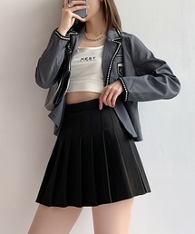 Aラインハイウエストプリーツミニスカート