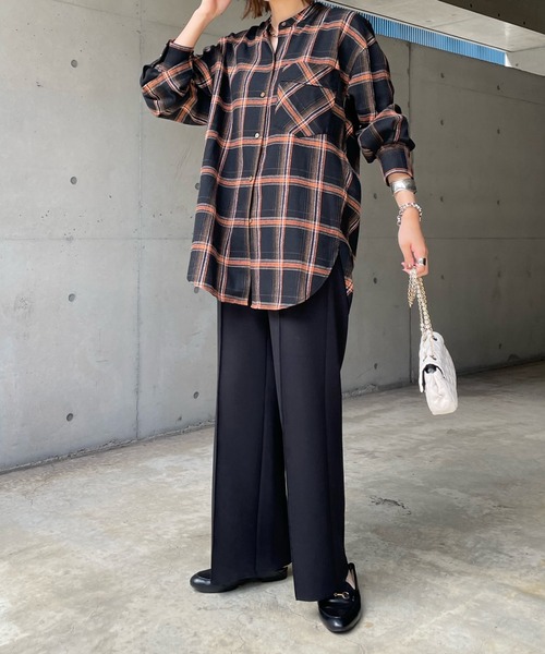 DouDou（ドゥドゥ）の「チェックオーバーシャツ（シャツ/ブラウス・レディース・ブラック/ブラウン・FREE）」の7枚目の写真