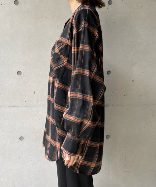 DouDou（ドゥドゥ）の「チェックオーバーシャツ（シャツ/ブラウス・レディース・ブラック/ブラウン・FREE）」の8枚目の写真