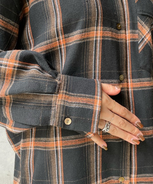 DouDou（ドゥドゥ）の「チェックオーバーシャツ（シャツ/ブラウス・レディース・ブラック/ブラウン・FREE）」の12枚目の写真