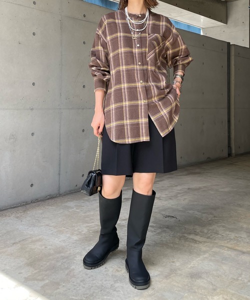 DouDou（ドゥドゥ）の「チェックオーバーシャツ（シャツ/ブラウス・レディース・ブラック/ブラウン・FREE）」の9枚目の写真