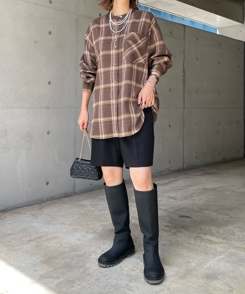 DouDou（ドゥドゥ）の「チェックオーバーシャツ（シャツ/ブラウス・レディース・ブラック/ブラウン・FREE）」の13枚目の写真