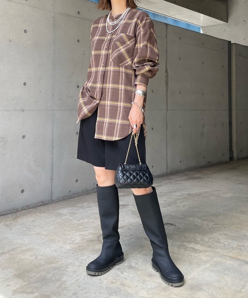 DouDou（ドゥドゥ）の「チェックオーバーシャツ（シャツ/ブラウス・レディース・ブラック/ブラウン・FREE）」の6枚目の写真