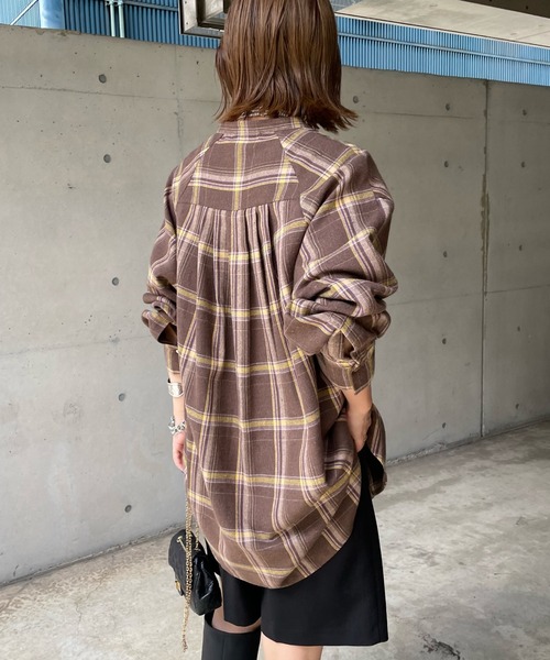 DouDou（ドゥドゥ）の「チェックオーバーシャツ（シャツ/ブラウス・レディース・ブラック/ブラウン・FREE）」の10枚目の写真