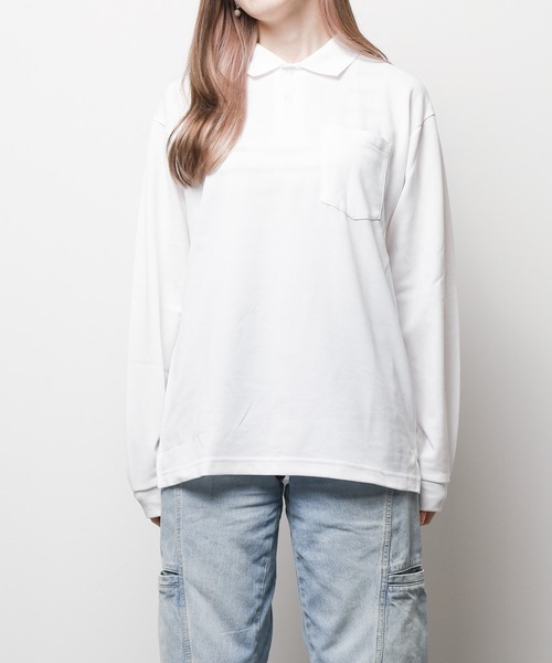 BEES BEAM（ビーズビーム）の「★BEES BEAM★ポケット付き アクティブ長袖ポロシャツ 吸水速乾 UVカット（ポロシャツ・レディース・ホワイト/ブラック/ネイビー・SMALL/MEDIUM/LARGE）」の2枚目の写真