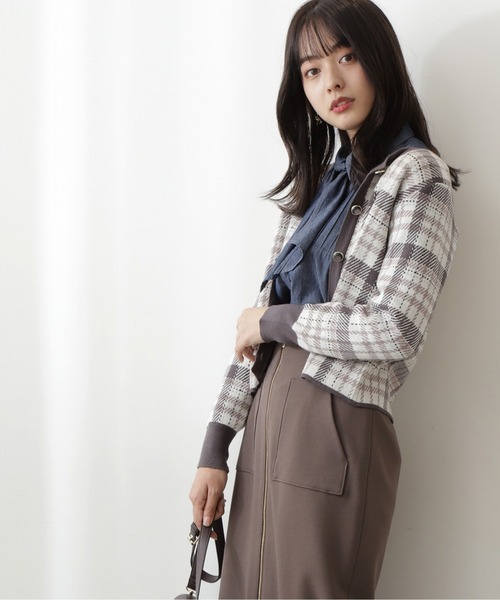 PROPORTION BODY DRESSING(プロポーションボディドレッシング)の「チェックJQカーディガン / 1212274502(カーディガン/ボレロ・レディース・ダークグレー/ホワイト系その他・SMALL/MEDIUM)」の4枚目の写真
