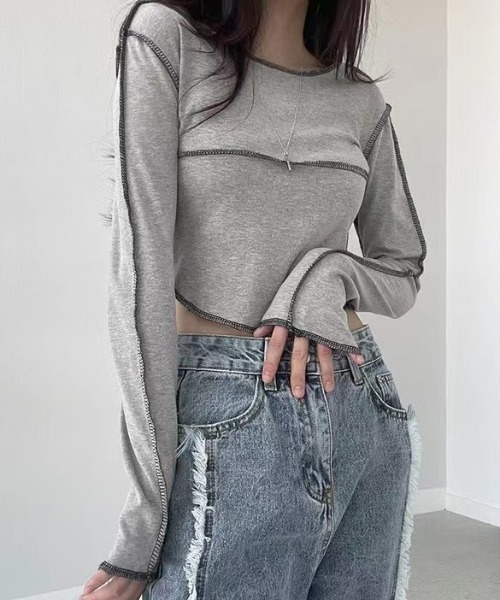 tシャツ 「ELOOPS」ステッチラインルーズトップス・カットソー レディース メンズ tシャツ 「ELOOPS」ステッチラインルーズトップス・カットソー