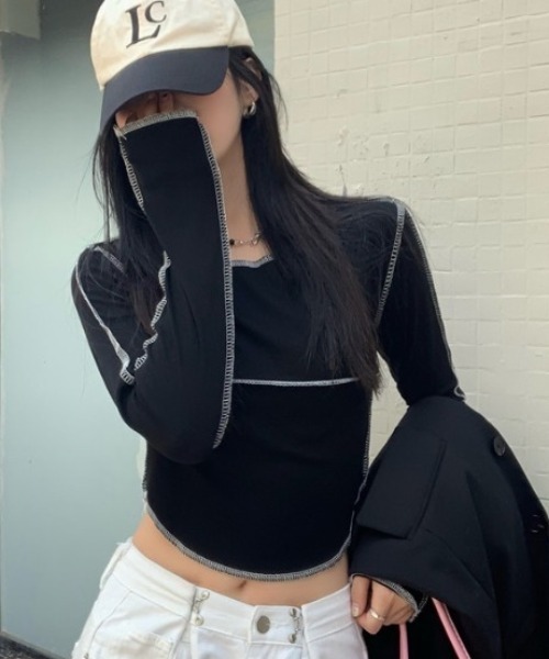 Vipoa(ヴィポア)の「アウトステッチショートトップス(Tシャツ/カットソー・レディース・ブラック/グレー/ホワイト・FREE)」の16枚目の写真