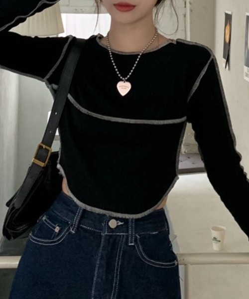 Vipoa(ヴィポア)の「アウトステッチショートトップス(Tシャツ/カットソー・レディース・ブラック/グレー/ホワイト・FREE)」の14枚目の写真