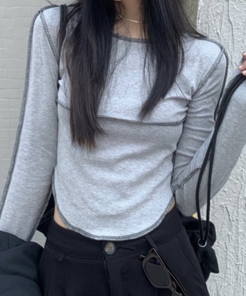 Vipoa(ヴィポア)の「アウトステッチショートトップス(Tシャツ/カットソー・レディース・ブラック/グレー/ホワイト・FREE)」の18枚目の写真