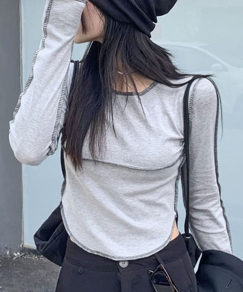 Vipoa(ヴィポア)の「アウトステッチショートトップス(Tシャツ/カットソー・レディース・ブラック/グレー/ホワイト・FREE)」の19枚目の写真