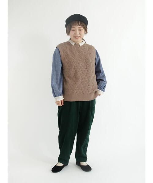 Samansa Mos2（サマンサ モスモス）の「矢羽根柄ニットベスト（ベスト・レディース・ブラック/ベージュ/オレンジ/グリーン/モカ・ﾌﾘ-）」の16枚目の写真