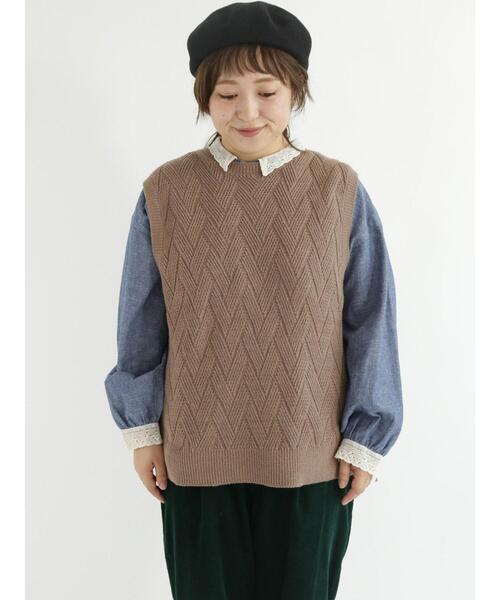 Samansa Mos2（サマンサ モスモス）の「矢羽根柄ニットベスト（ベスト・レディース・ブラック/ベージュ/オレンジ/グリーン/モカ・ﾌﾘ-）」の18枚目の写真