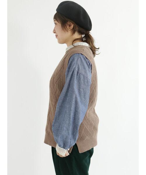 Samansa Mos2（サマンサ モスモス）の「矢羽根柄ニットベスト（ベスト・レディース・ブラック/ベージュ/オレンジ/グリーン/モカ・ﾌﾘ-）」の19枚目の写真