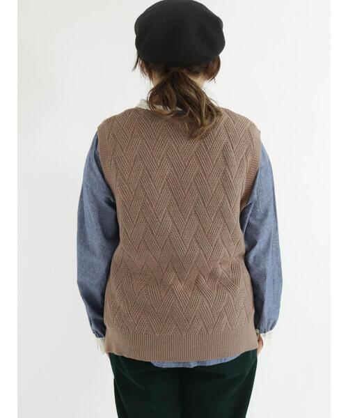 Samansa Mos2（サマンサ モスモス）の「矢羽根柄ニットベスト（ベスト・レディース・ブラック/ベージュ/オレンジ/グリーン/モカ・ﾌﾘ-）」の20枚目の写真