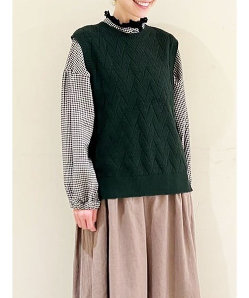 Samansa Mos2（サマンサ モスモス）の「矢羽根柄ニットベスト（ベスト・レディース・ブラック/ベージュ/オレンジ/グリーン/モカ・ﾌﾘ-）」の5枚目の写真