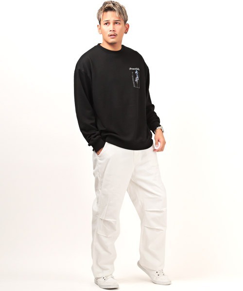 LUXSTYLE（ラグスタイル）の「フラワープリントトレーナー（スウェット・メンズ・ホワイト/ブラック・M/L）」の3枚目の写真