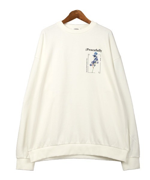 LUXSTYLE（ラグスタイル）の「フラワープリントトレーナー（スウェット・メンズ・ホワイト/ブラック・M/L）」の4枚目の写真