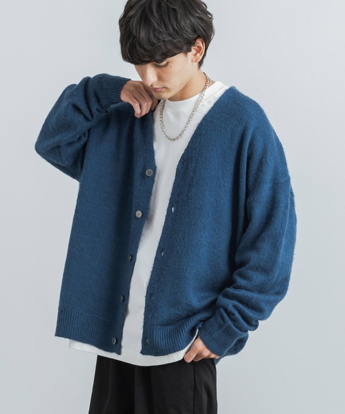 オーバーサイズ モヘアタッチシャギーニットカーディガン