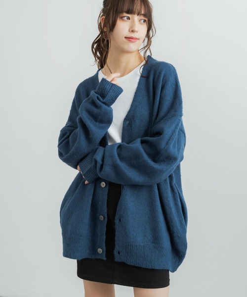 オーバーサイズ モヘアタッチシャギーニットカーディガン