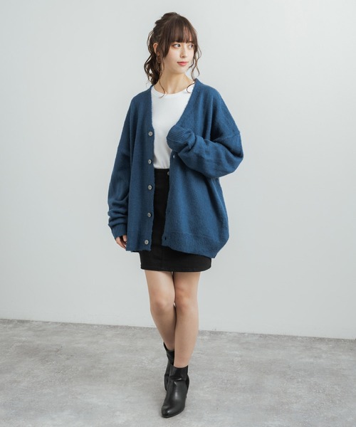 オーバーサイズ モヘアタッチシャギーニットカーディガン