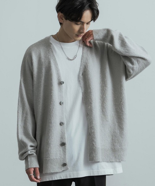 オーバーサイズ モヘアタッチシャギーニットカーディガン