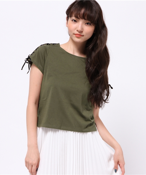 WEGO（ウィゴー）の「WEGO/レースアップTシャツ（Tシャツ/カットソー・レディース・オフホワイト/ホワイト系その他/ブラック/ブルー系その他/カーキ・FREE）」の18枚目の写真