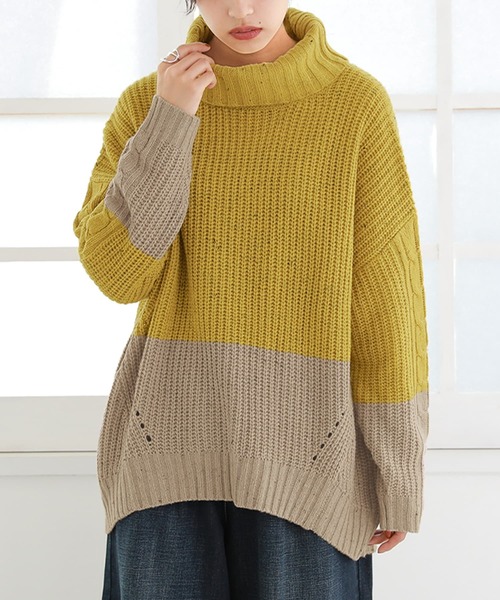 osharewalker（オシャレウォーカー）の「『配色MIXネップヤーンタートルネックニット』（ニット/セーター・レディース・カーキ/マスタード/ライトベージュ・FREE）」の3枚目の写真