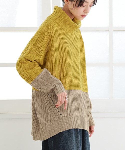 osharewalker（オシャレウォーカー）の「『配色MIXネップヤーンタートルネックニット』（ニット/セーター・レディース・カーキ/マスタード/ライトベージュ・FREE）」の4枚目の写真