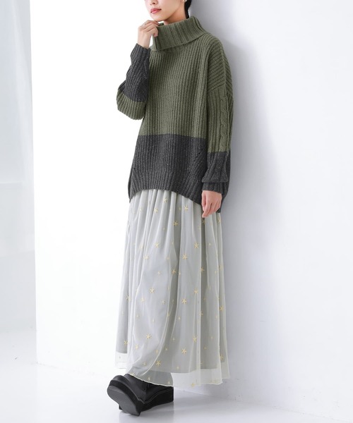 osharewalker（オシャレウォーカー）の「『配色MIXネップヤーンタートルネックニット』（ニット/セーター・レディース・カーキ/マスタード/ライトベージュ・FREE）」の10枚目の写真