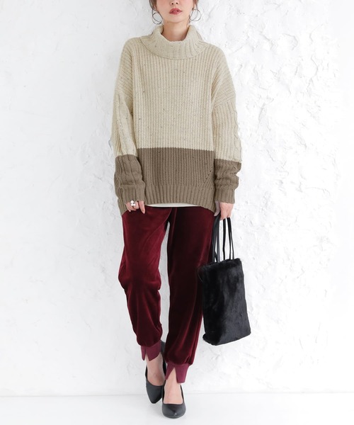 osharewalker（オシャレウォーカー）の「『配色MIXネップヤーンタートルネックニット』（ニット/セーター・レディース・カーキ/マスタード/ライトベージュ・FREE）」の14枚目の写真