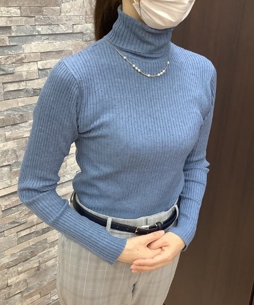 TOKYO SHIRTS(トウキョウシャツ)の「リブタートルネック ベーシックニットプルオーバー(ニット/セーター・レディース・ブラック/グレイッシュブルー/カーキオリーブ/アイボリー・M/LL/L)」の4枚目の写真