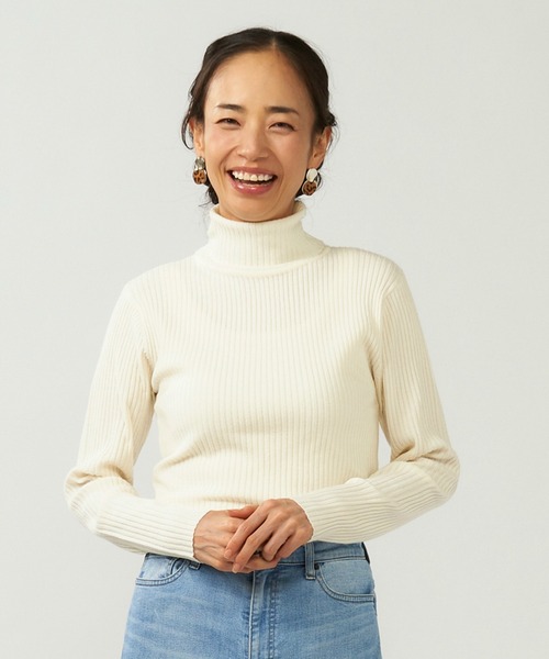 TOKYO SHIRTS(トウキョウシャツ)の「リブタートルネック ベーシックニットプルオーバー(ニット/セーター・レディース・ブラック/グレイッシュブルー/カーキオリーブ/アイボリー・M/LL/L)」の1枚目の写真