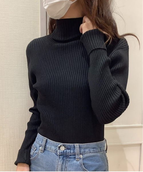 TOKYO SHIRTS(トウキョウシャツ)の「リブタートルネック ベーシックニットプルオーバー(ニット/セーター・レディース・ブラック/グレイッシュブルー/カーキオリーブ/アイボリー・M/LL/L)」の2枚目の写真