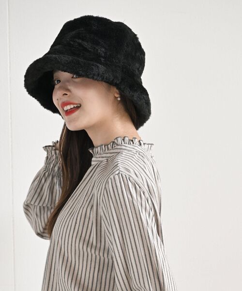 フェイクファーバケットハット