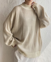 She's Closet | バイカラーストライプリブ編みハイネックオーバーサイズニットプルオーバー(ニット/セーター)