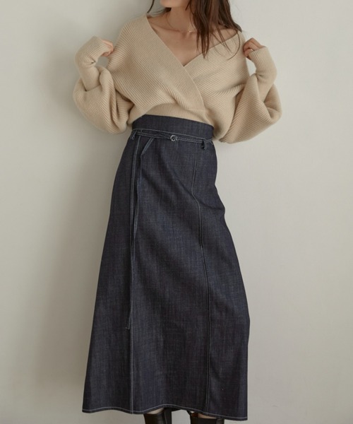 ACYM(アシーム)の「Stitch denim long スカート(スカート・レディース・インディゴブルー/ブラック・FREE)」の3枚目の写真