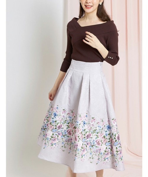 tocco closet(トッコ クローゼット)の「フラワープリント×ローズジャガードタックフレアスカート(スカート・レディース・ピンク/ブルー・M)」の10枚目の写真