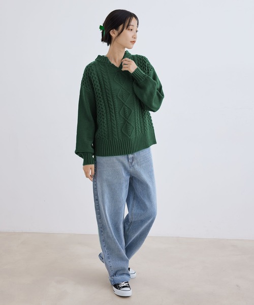 Jayro(ジャイロ)の「キーネックケーブルプルオーバー(ニット/セーター・レディース・ブラック/パープル/グリーン/ブルー・M)」の15枚目の写真