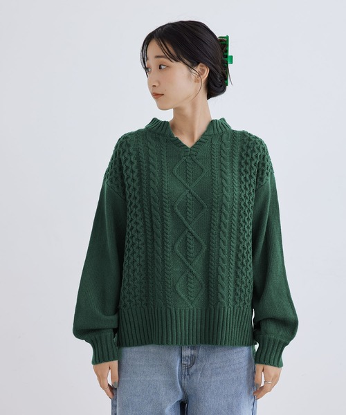 Jayro(ジャイロ)の「キーネックケーブルプルオーバー(ニット/セーター・レディース・ブラック/パープル/グリーン/ブルー・M)」の19枚目の写真