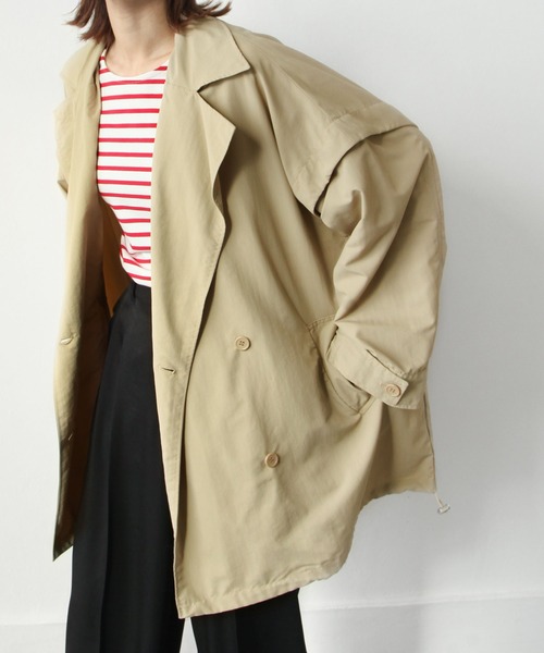 Chillfar（チルファー）の「袖取り外しダブルテーラーコート（トレンチコート・レディース・ブラック/ベージュ/オフホワイト/グリーン/マスタード・MEDIUM/LARGE）」の3枚目の写真