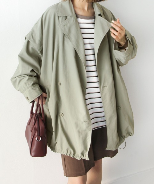 Chillfar（チルファー）の「袖取り外しダブルテーラーコート（トレンチコート・レディース・ブラック/ベージュ/オフホワイト/グリーン/マスタード・MEDIUM/LARGE）」の4枚目の写真