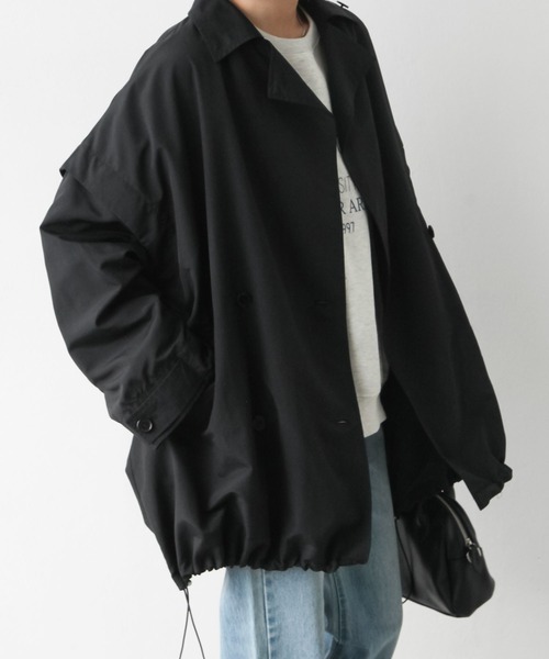 Chillfar（チルファー）の「袖取り外しダブルテーラーコート（トレンチコート・レディース・ブラック/ベージュ/オフホワイト/グリーン/マスタード・MEDIUM/LARGE）」の2枚目の写真