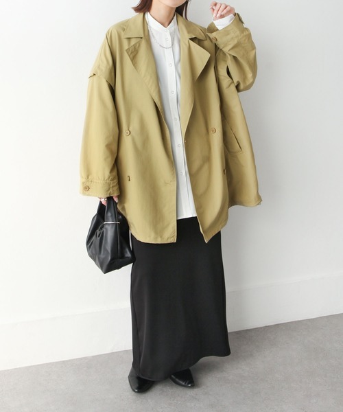 Chillfar（チルファー）の「袖取り外しダブルテーラーコート（トレンチコート・レディース・ブラック/ベージュ/オフホワイト/グリーン/マスタード・MEDIUM/LARGE）」の21枚目の写真