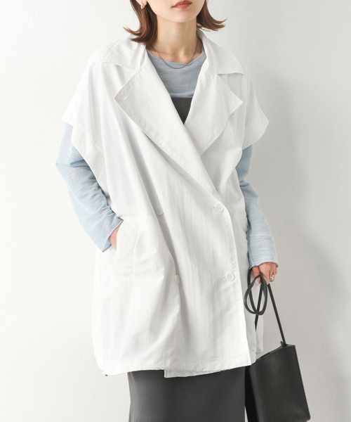 Chillfar（チルファー）の「袖取り外しダブルテーラーコート（トレンチコート・レディース・ブラック/ベージュ/オフホワイト/グリーン/マスタード・MEDIUM/LARGE）」の11枚目の写真