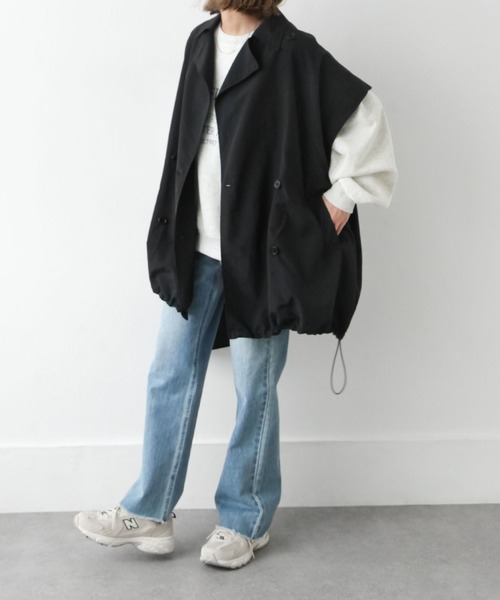 Chillfar（チルファー）の「袖取り外しダブルテーラーコート（トレンチコート・レディース・ブラック/ベージュ/オフホワイト/グリーン/マスタード・MEDIUM/LARGE）」の13枚目の写真